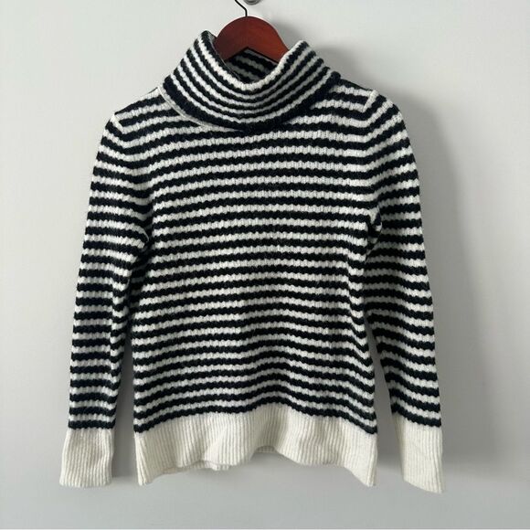 Banana Republic Size M Striped Black and White Turtleneck Italian Yarn Sweater - Picture 2 of 4